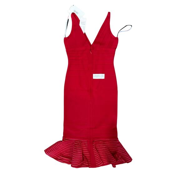 HERVÉ LÉGER Romantic Cocktail Metallic Trim Designer Bandage Midi Dress $1,690 - Picture 5 of 8